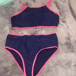 Navy and Pink halter swim suit.